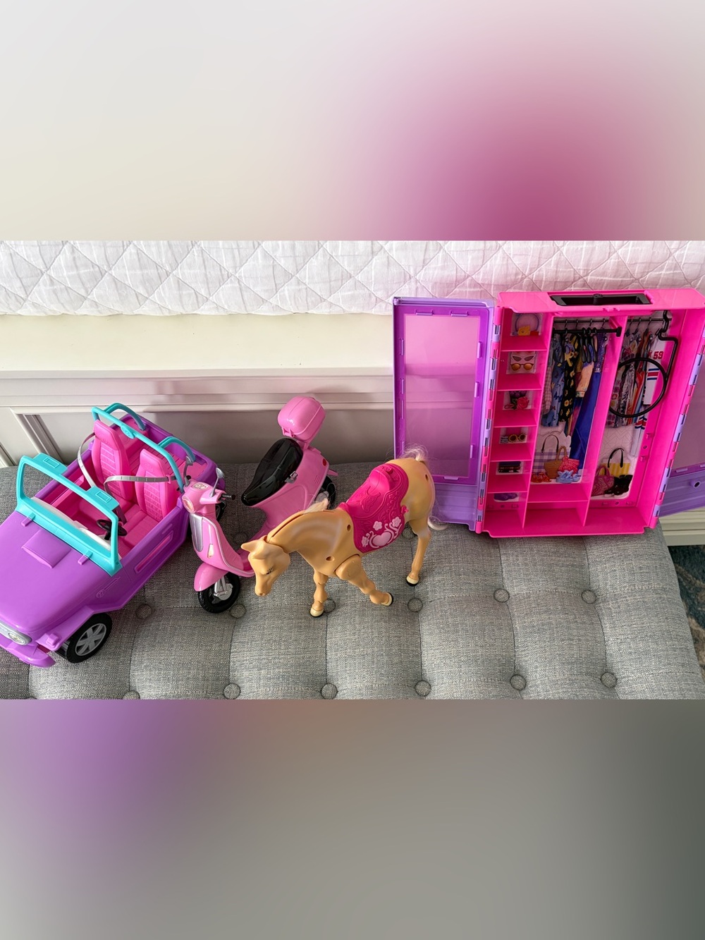 Barbie Vehicle and Accessory Bundle: Jeep, Scooter, Horse, and Closet